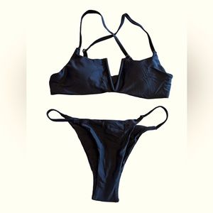 ZAFUL black bikini adjustable cross cross back sting side cheeky bottoms NWT